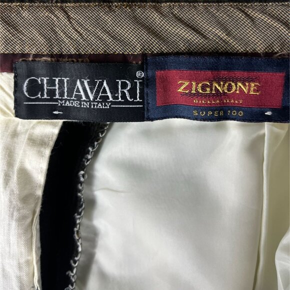 Vintage Chiavari Zignone Super 100 Italian Wool Dark Olive Green Trousers, Mens - Picture 5 of 9
